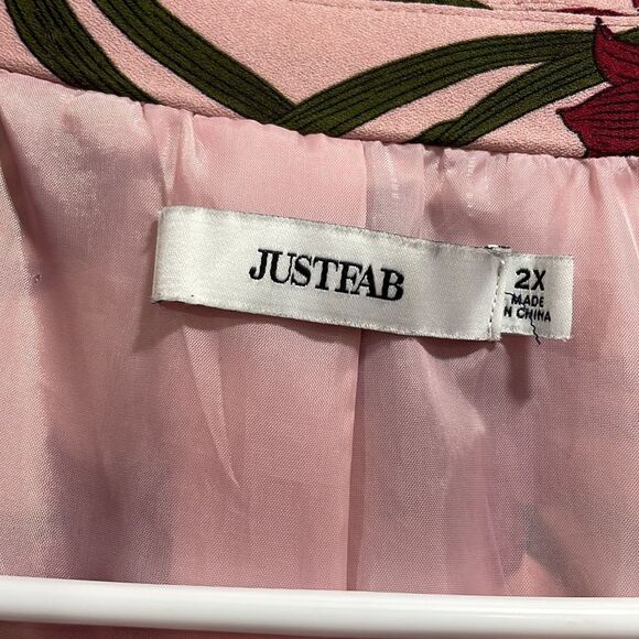 JustFab Single button floral blazer size 2X pink w/ floral pattern polyester - Picture 3 of 8